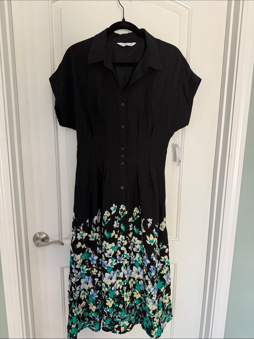 NINE WEST  Black Floral Button-Front Midi Dress